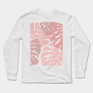 Shades Of Pink Abstract  Monstera Leaves Long Sleeve T-Shirt